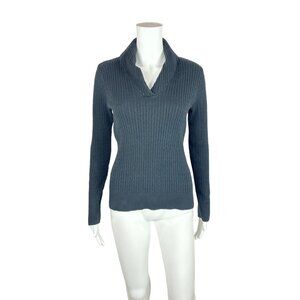 Jeanne Pierre Sweater Womens Small Black Cable Knit Shawl Collar Cotton Pullover